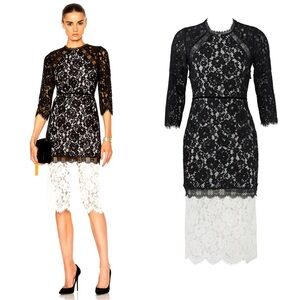 Alexis • Whitney Dress black white lace two tone colorblock sheath midi